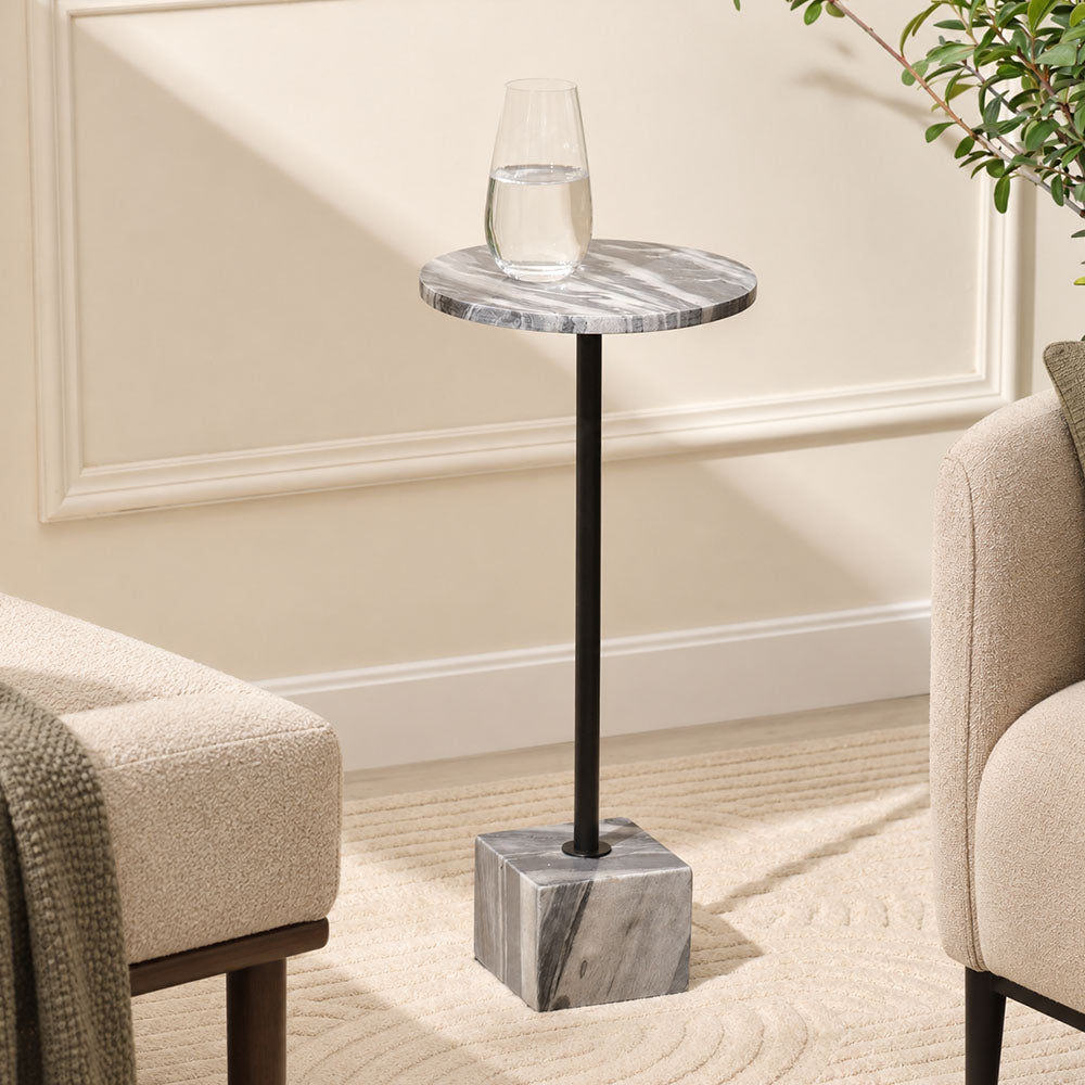 Amici Marble Pedestal Drink Table - Grey Black