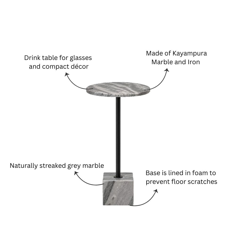 Amici Marble Pedestal Drink Table - Grey Black