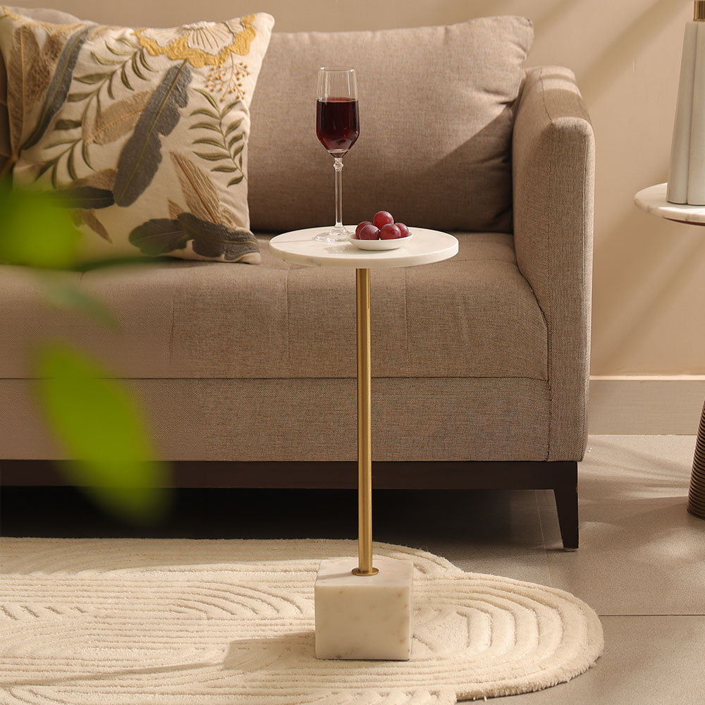 Amici Marble Pedestal Drink Table - White Gold