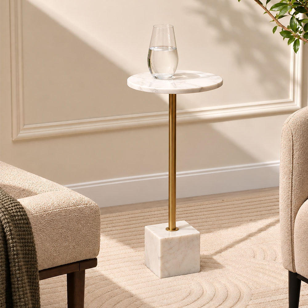 Amici Marble Pedestal Drink Table - White Gold