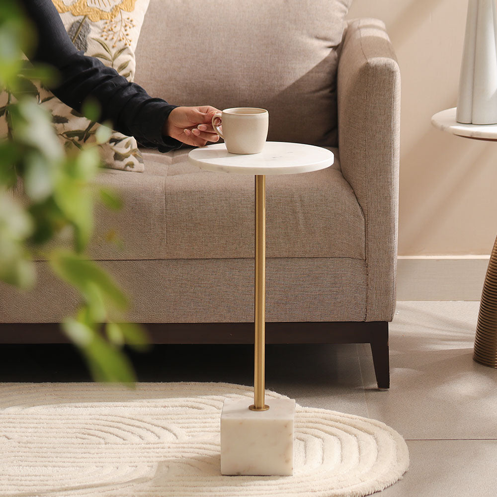 Amici Marble Pedestal Drink Table - White Gold
