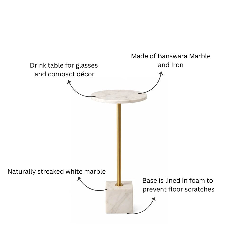 Amici Marble Pedestal Drink Table - White Gold