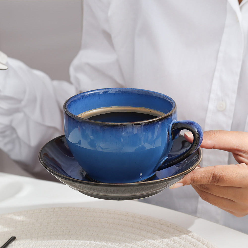 Amici Ceramic Cup and Saucer Set - Ocean Blue