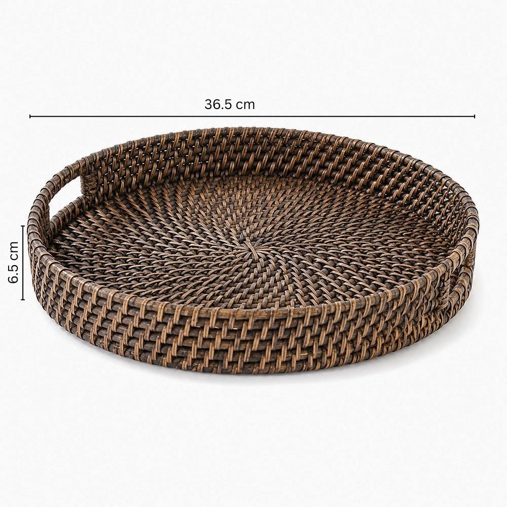 Amira Rattan Round Serving Tray Large - Rustic Black