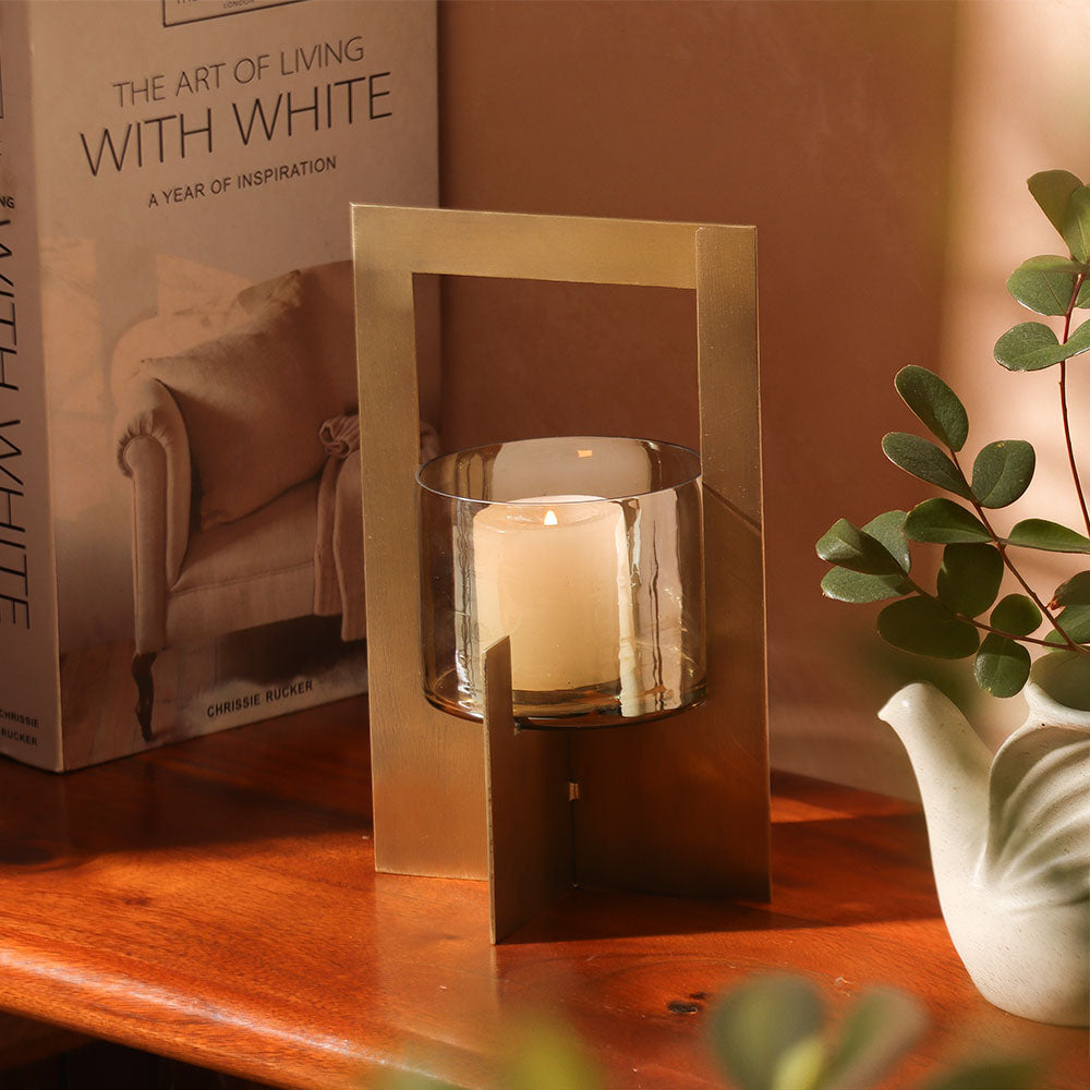 Anea Iron & Glass Lantern Medium - Gold