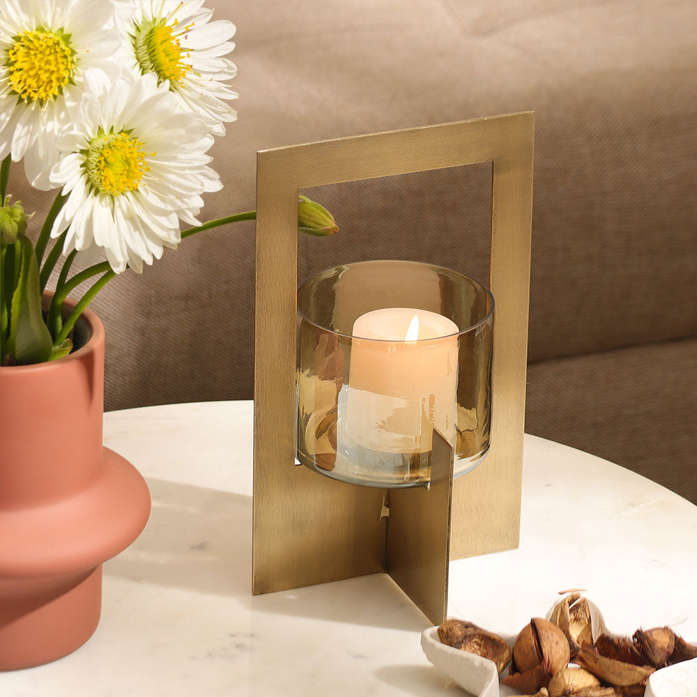 Anea Iron & Glass Lantern Medium - Gold