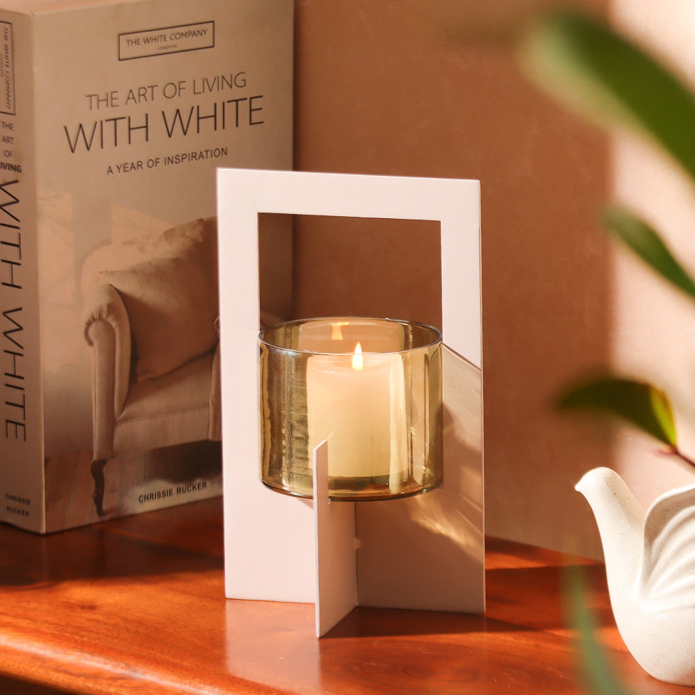 Anea Iron & Glass Lantern Medium - Taupe