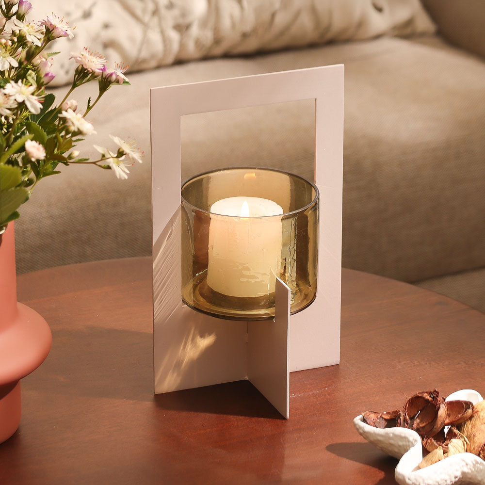 Anea Iron & Glass Lantern Medium - Taupe