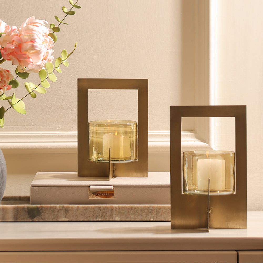 Anea Iron & Glass Lantern Medium - Gold