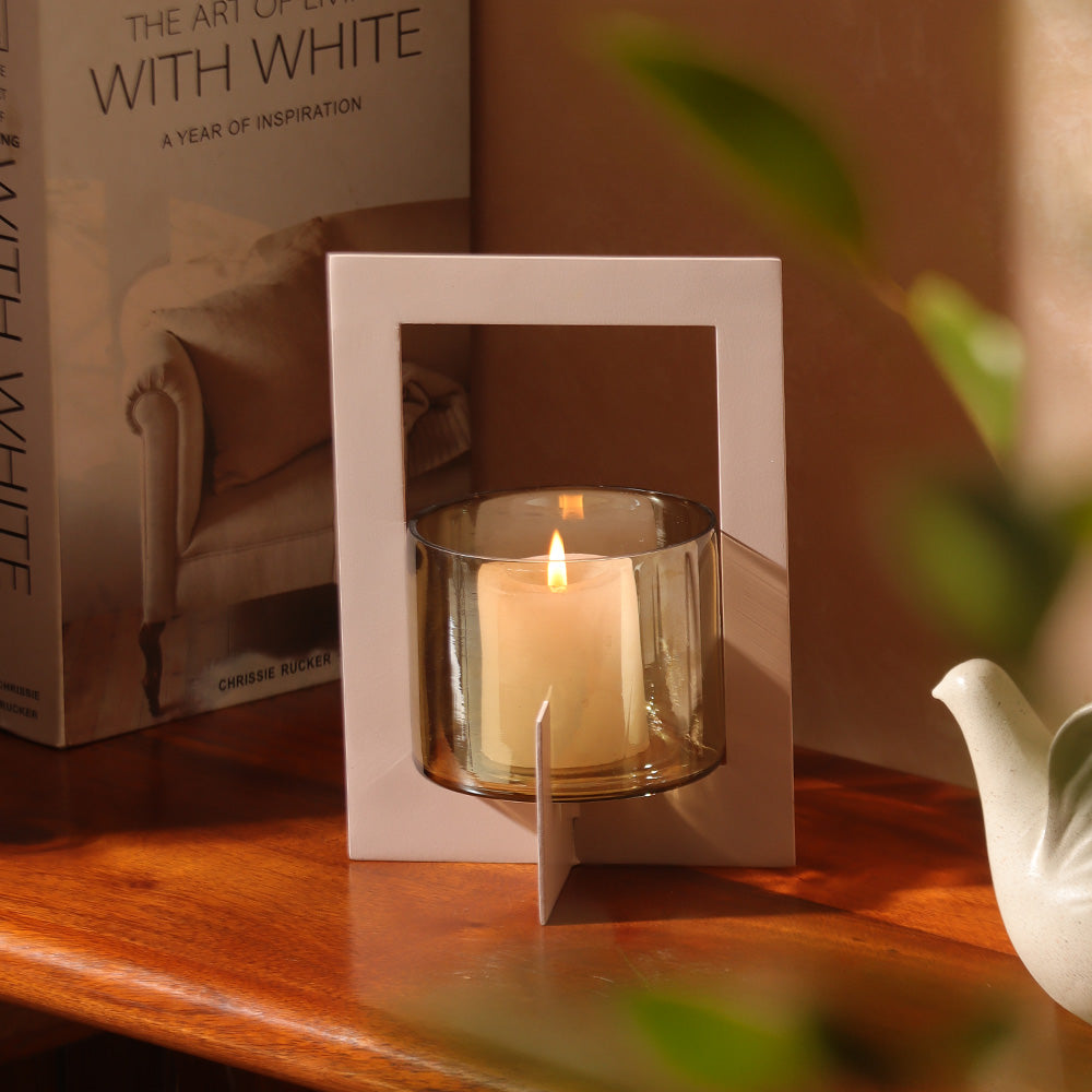 Anea Iron & Glass Lantern Small - Taupe