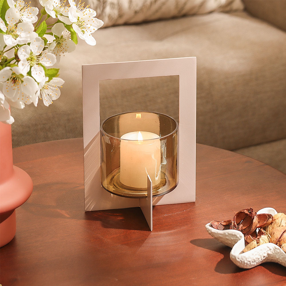 Anea Iron & Glass Lantern Small - Taupe