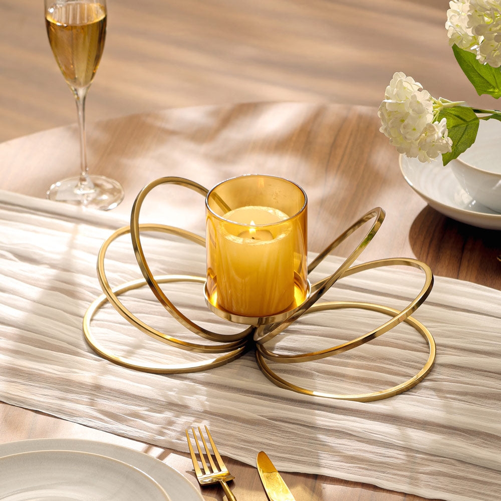 Anelli Glass Hurricane with Iron Stand - Gold