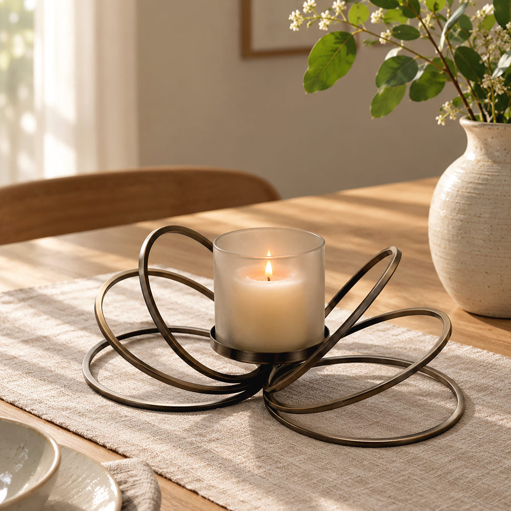 Anelli Glass Hurricane with Iron Stand - Gunmetal