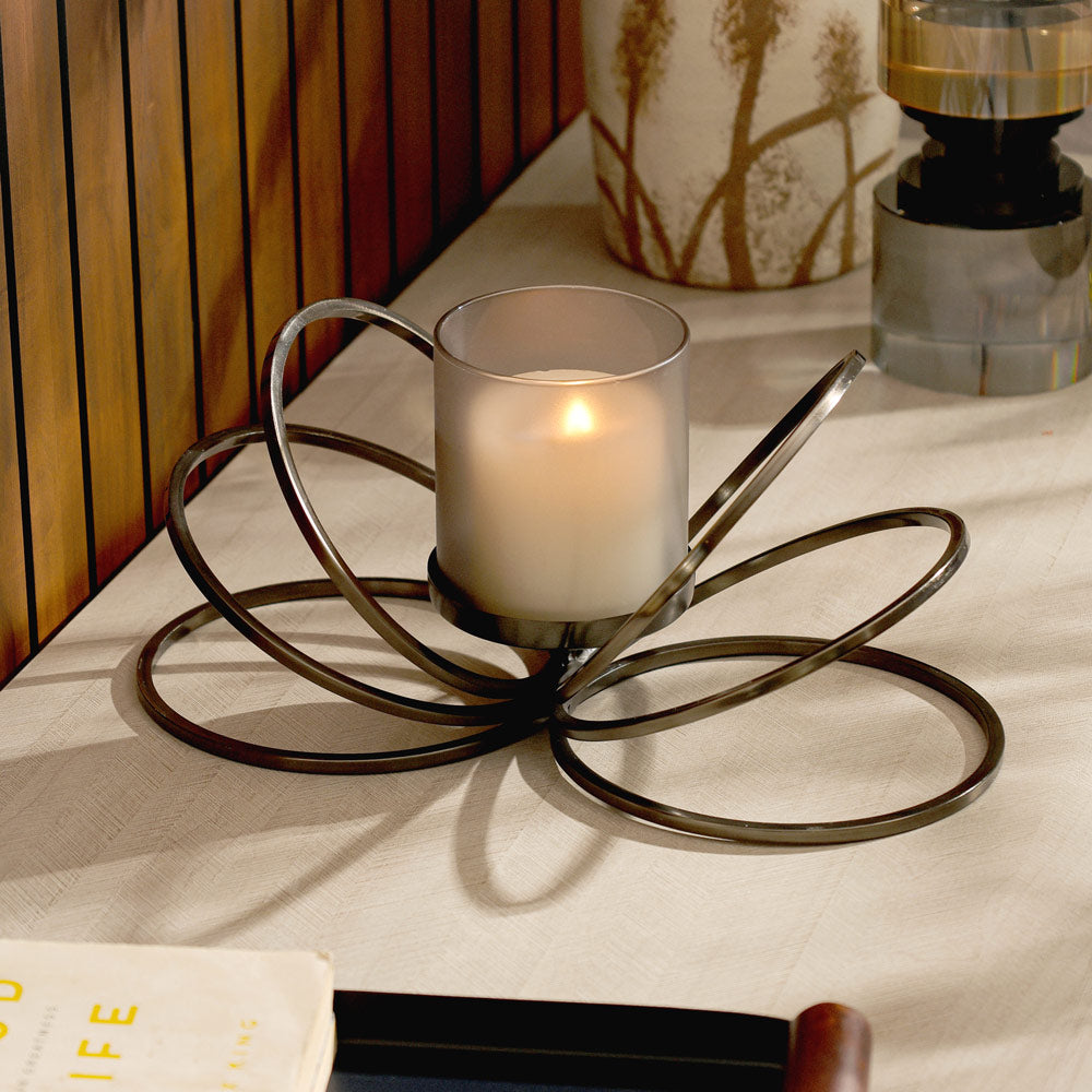 Anelli Glass Hurricane with Iron Stand - Gunmetal