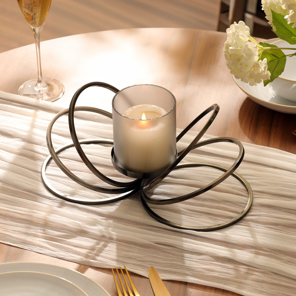 Anelli Glass Hurricane with Iron Stand - Gunmetal