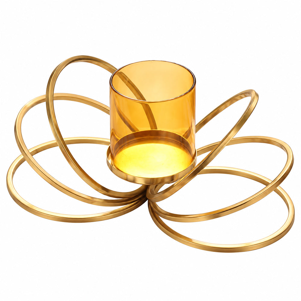 Anelli Glass Hurricane with Iron Stand - Gold