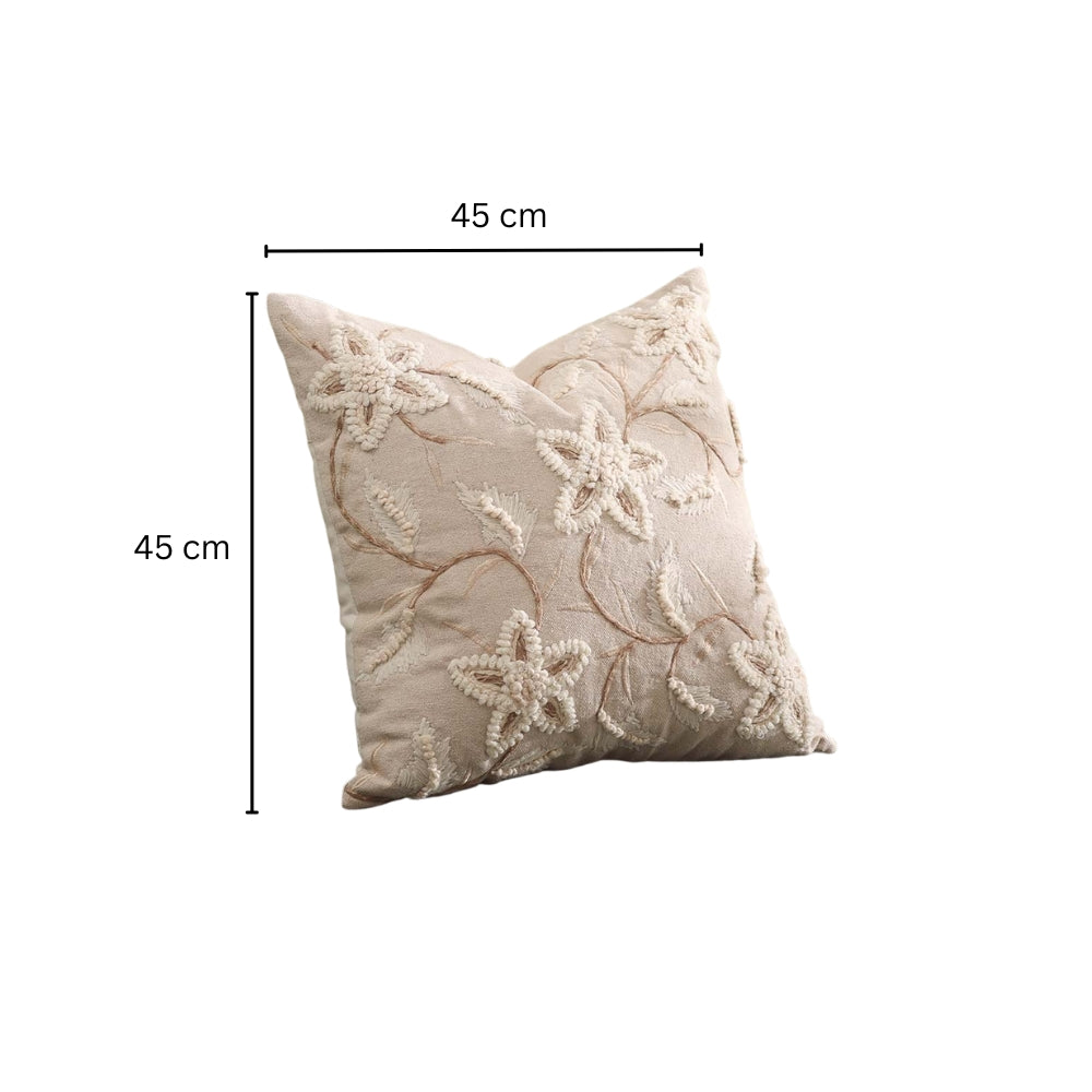 Anemone Embroidered Cushion Cover 45x45cm - Cream Beige