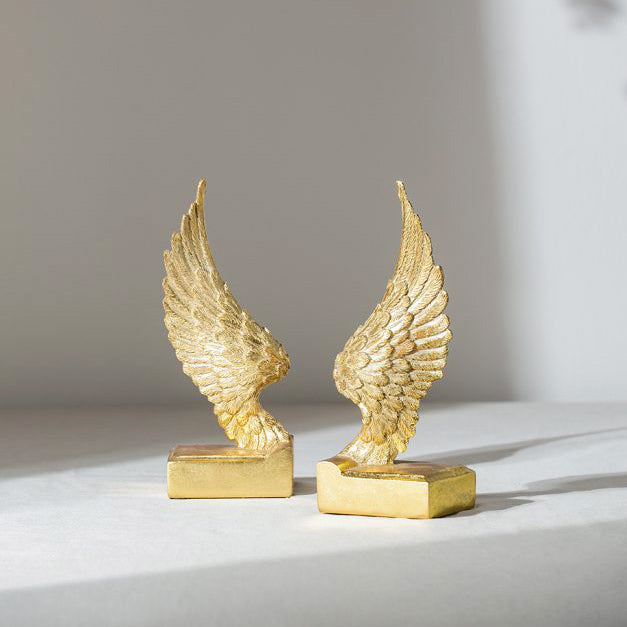 Angel Wings Bookends, Set of 2 - Antique Gold