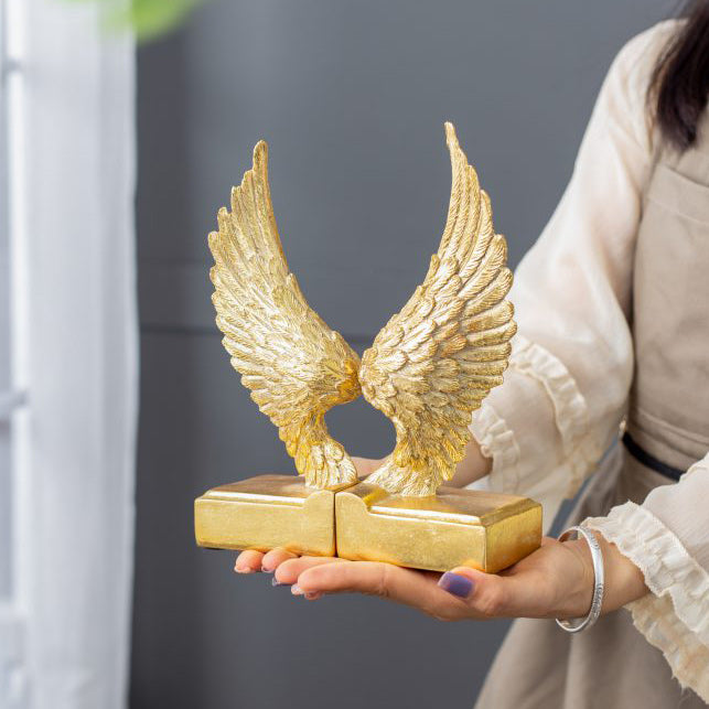 Angel Wings Bookends, Set of 2 - Antique Gold