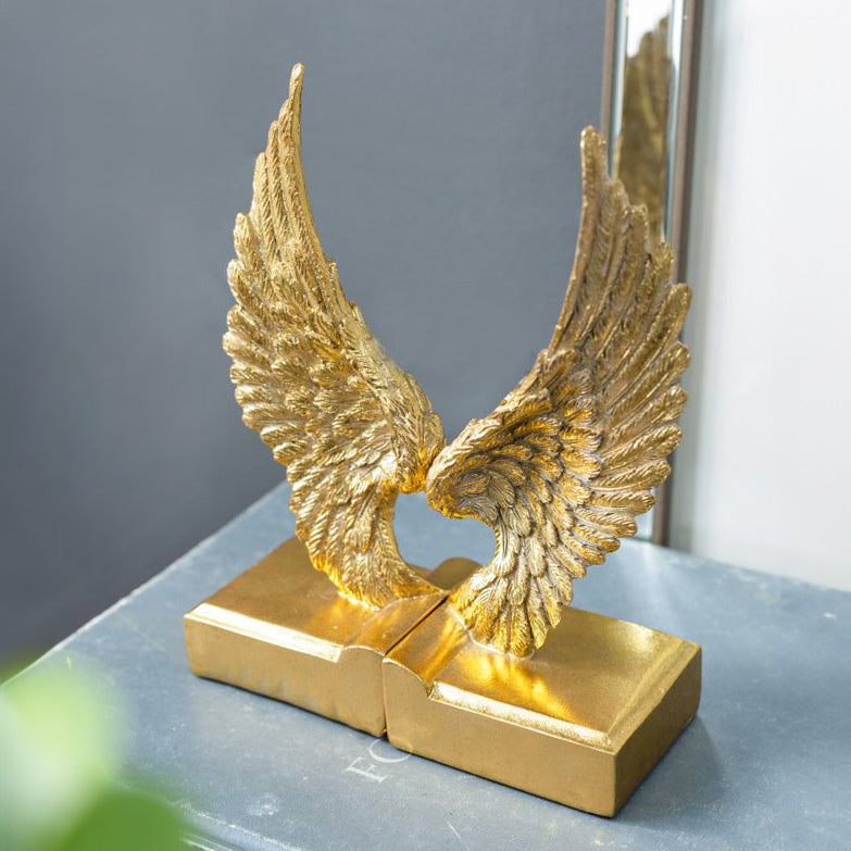 Angel Wings Bookends, Set of 2 - Antique Gold