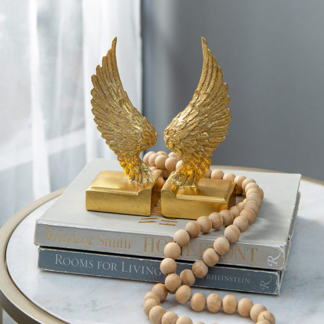 Angel Wings Bookends, Set of 2 - Antique Gold