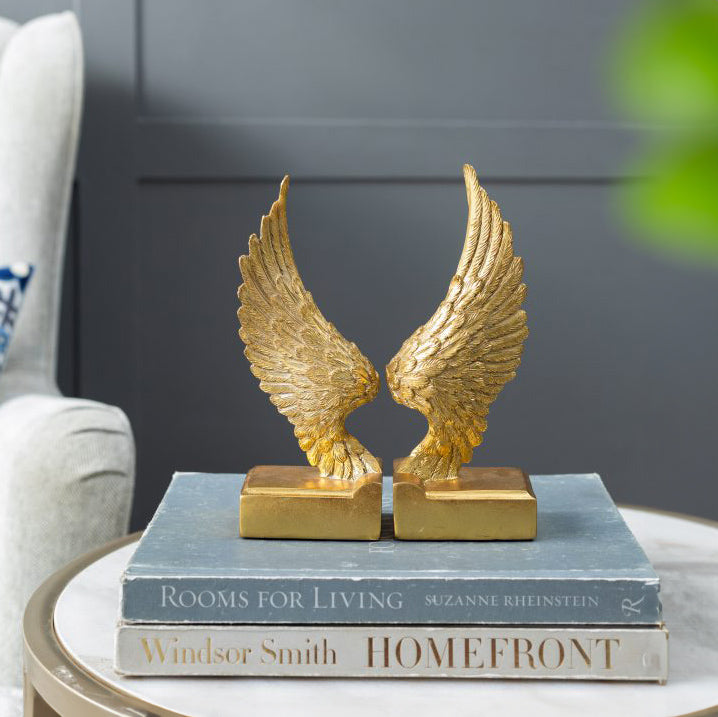 Angel Wings Bookends, Set of 2 - Antique Gold