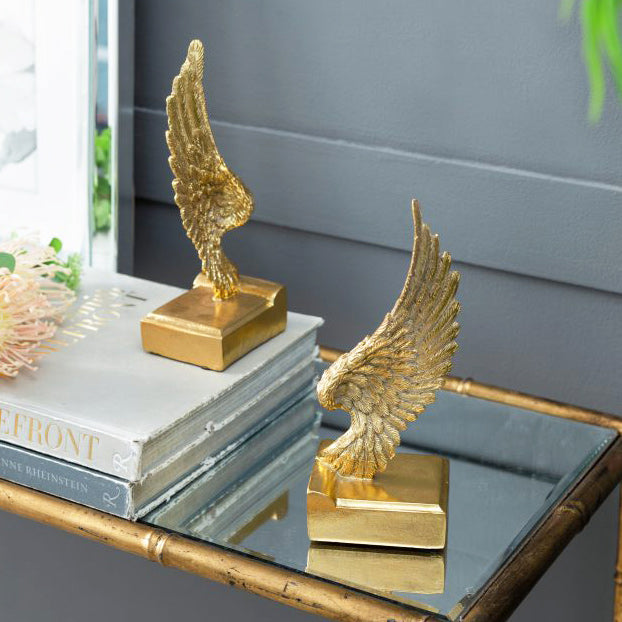 Angel Wings Bookends, Set of 2 - Antique Gold