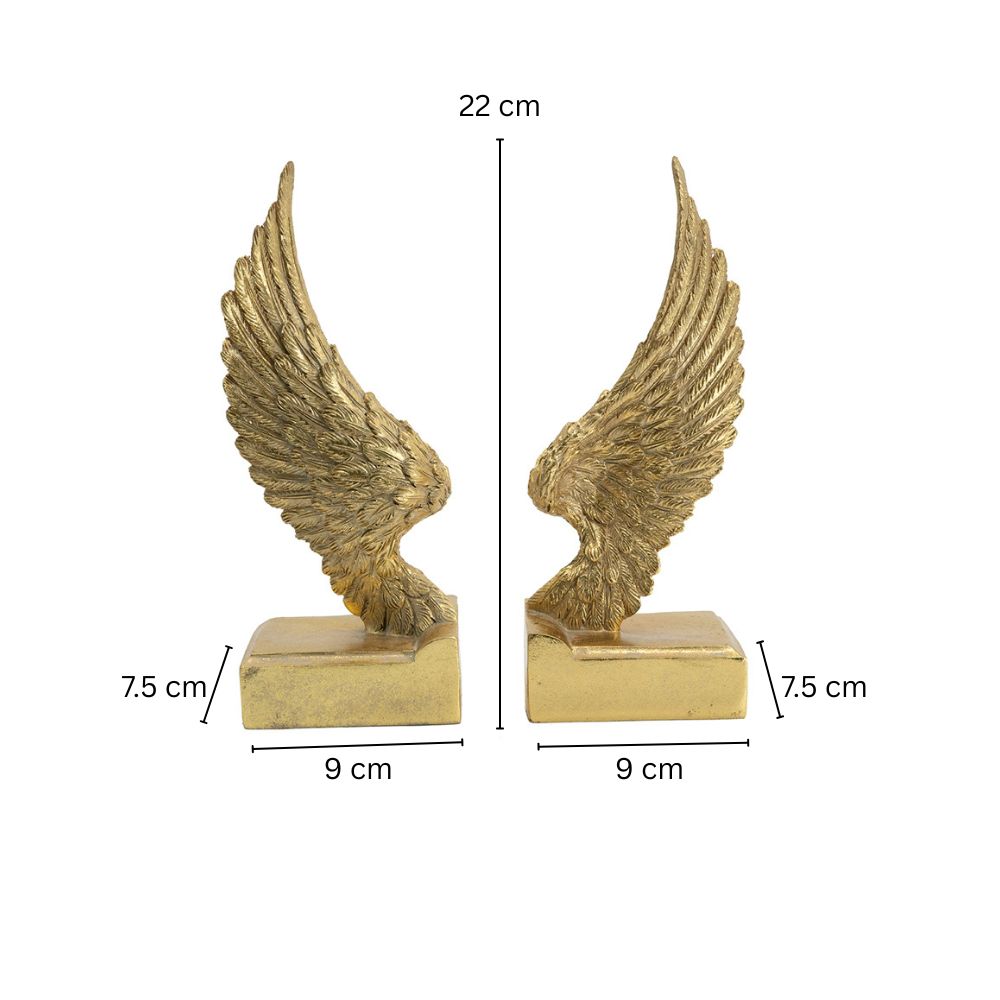 Angel Wings Bookends, Set of 2 - Antique Gold