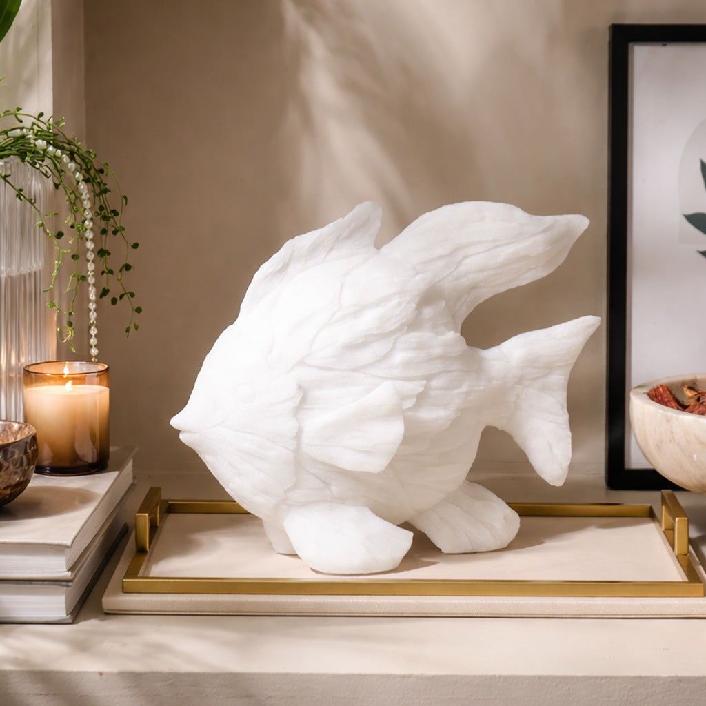 Angelfish Decorative Sculpture Large - Stone White