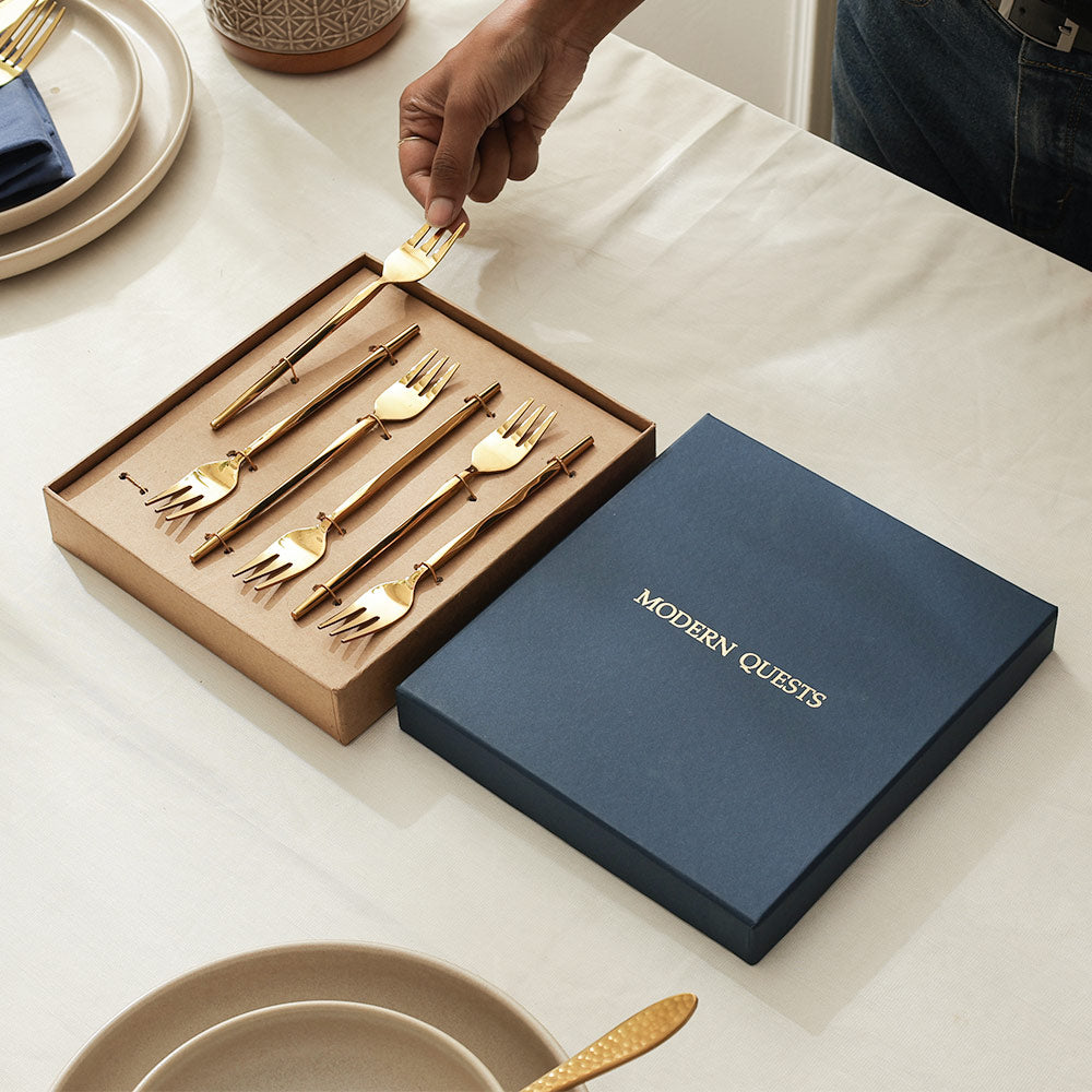 Anise Dessert Forks, Set of 6 - Gold