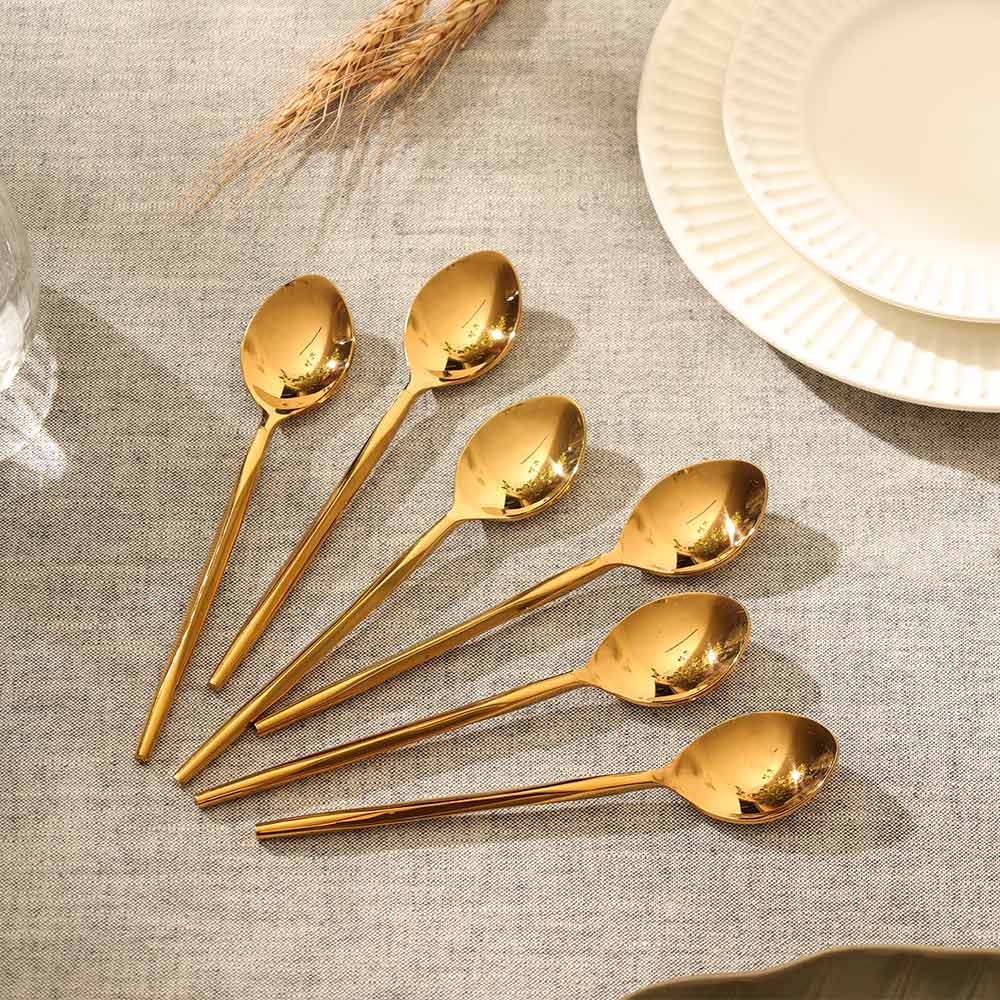 Anise Dessert Spoons, Set of 6 - Gold