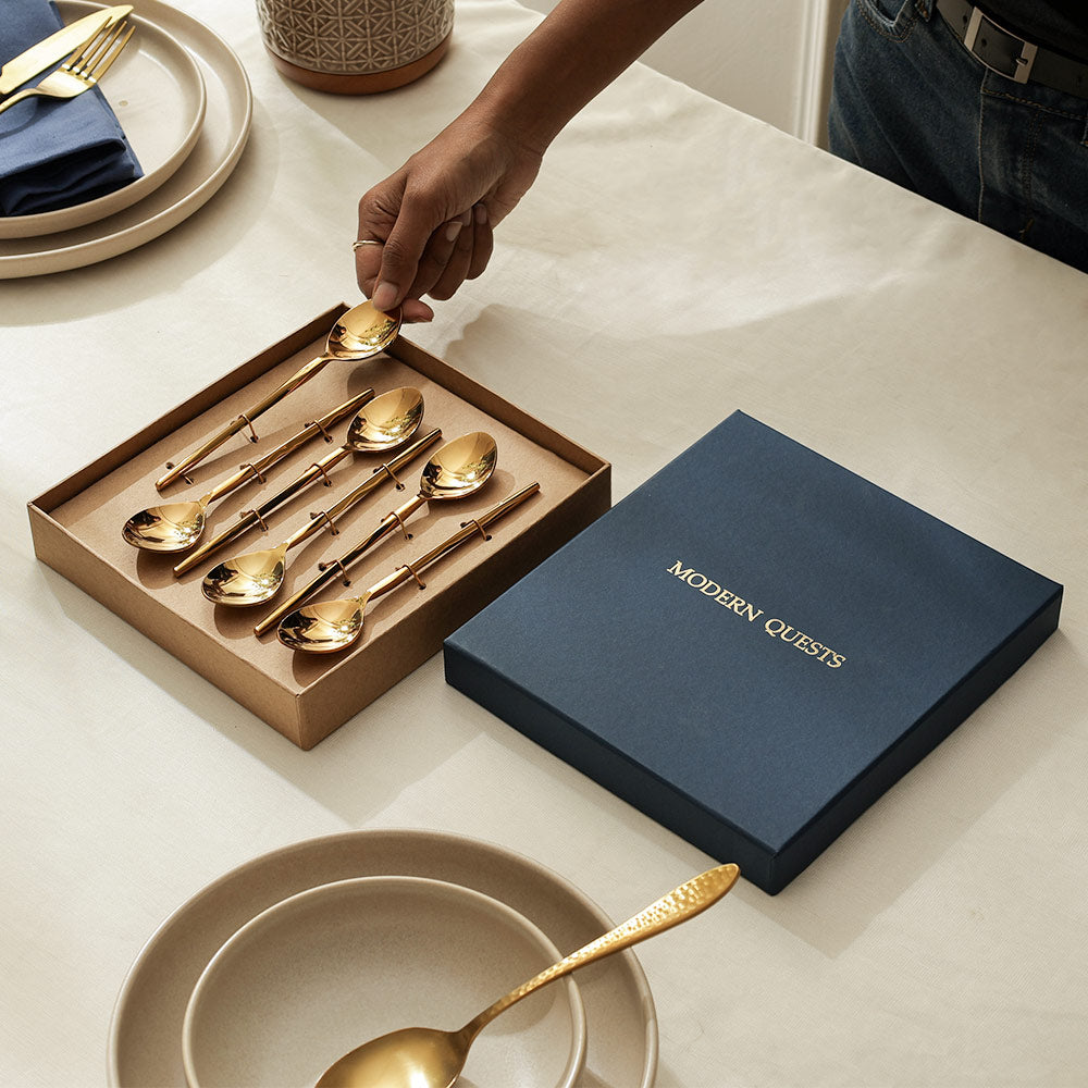 Anise Dessert Spoons, Set of 6 - Gold