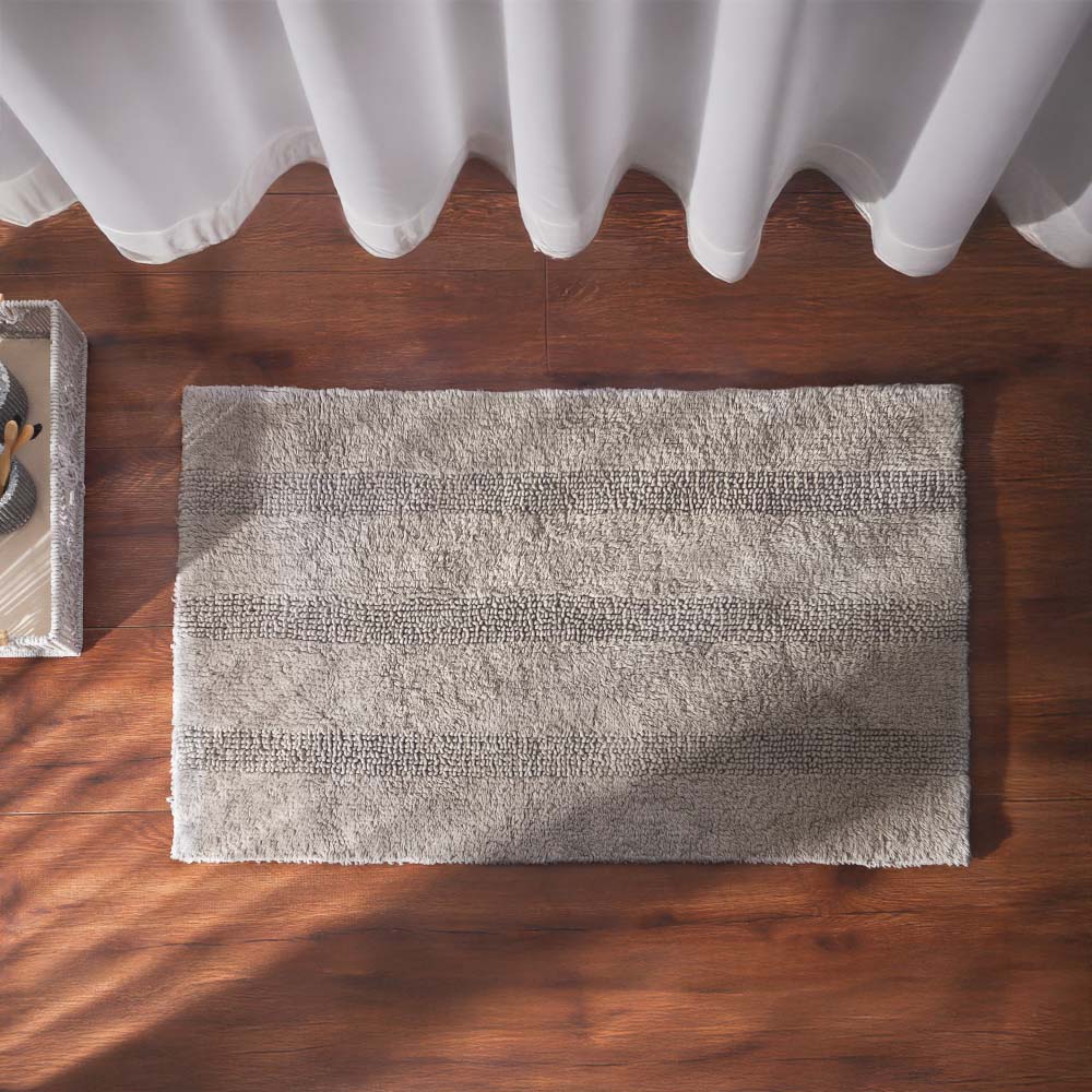 Ansa Striped Reversible Loop-Tufted Bathmat - Pebble Grey