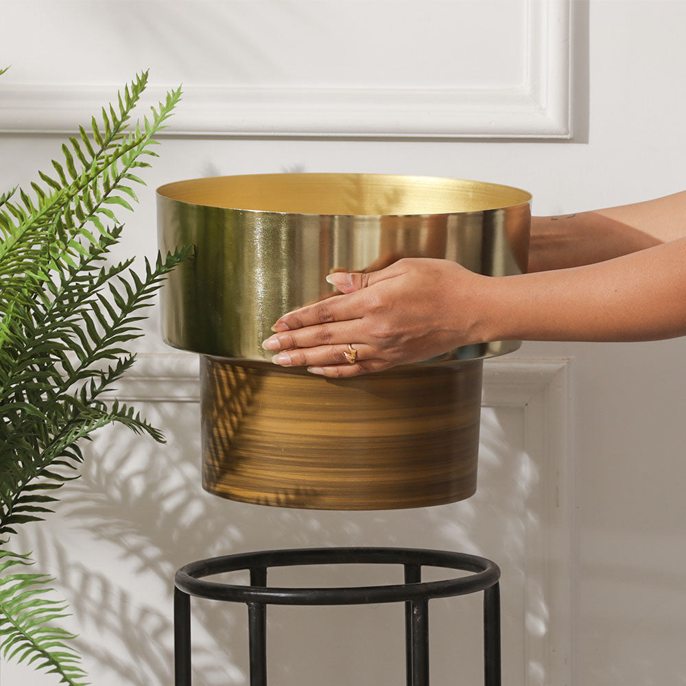 Anvil Planters with Metal Stands, Set of 2 - Gold Brown