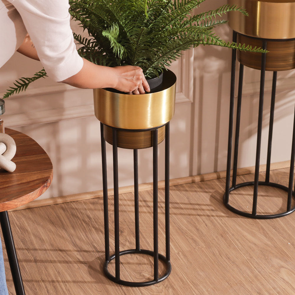 Anvil Planters with Metal Stands, Set of 2 - Gold Brown