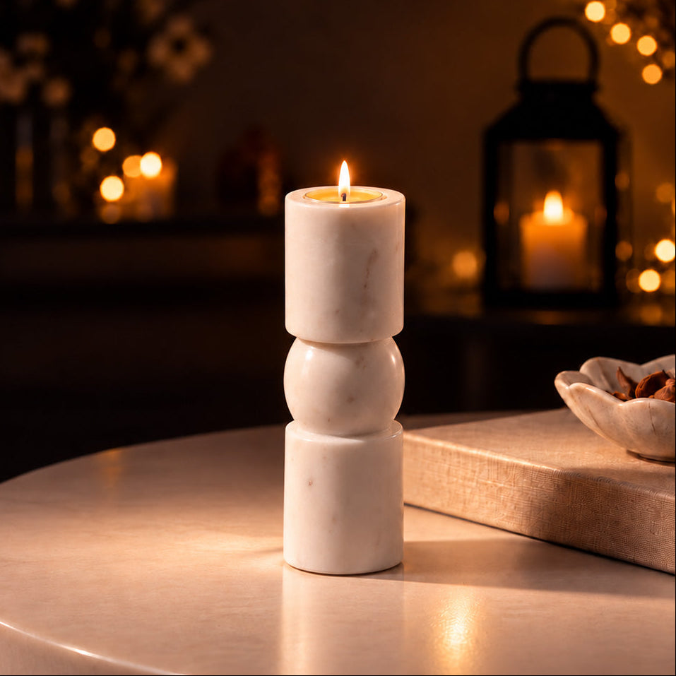 Apres Marble Tealight Holder Large - White