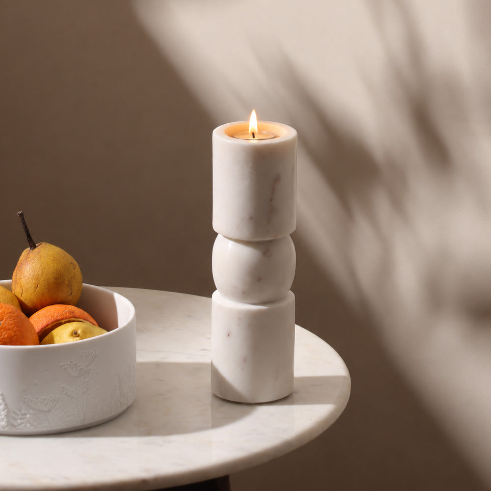 Apres Marble Tealight Holder Large - White