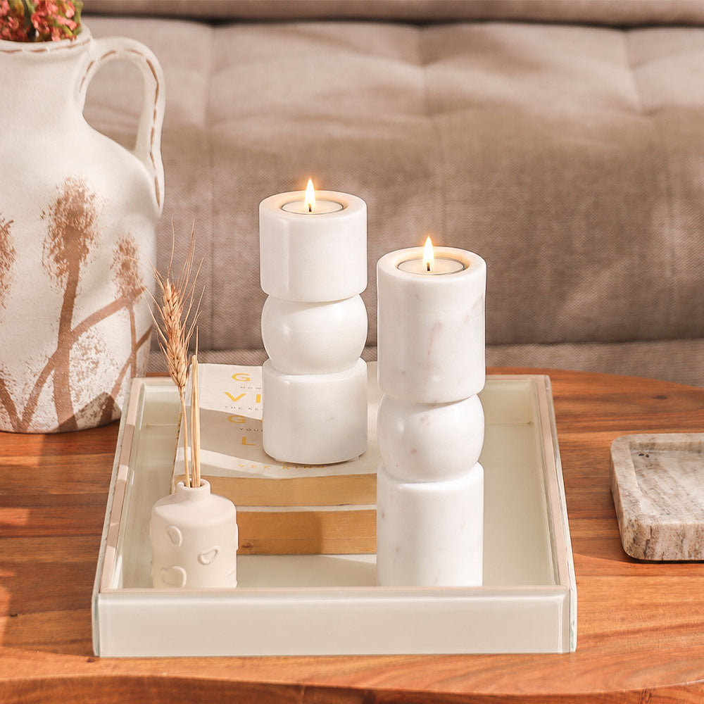Apres Marble Tealight Holder Medium - White