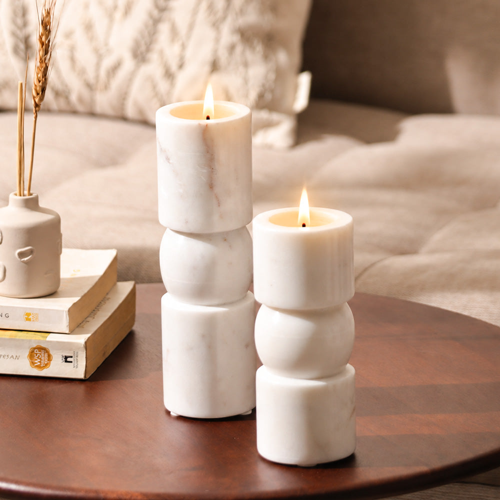 Apres Marble Tealight Holder Medium - White