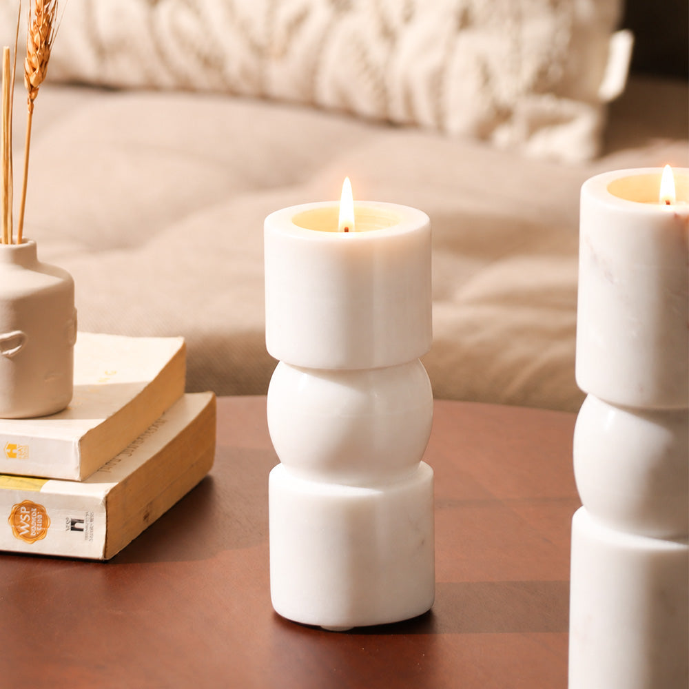 Apres Marble Tealight Holder Medium - White