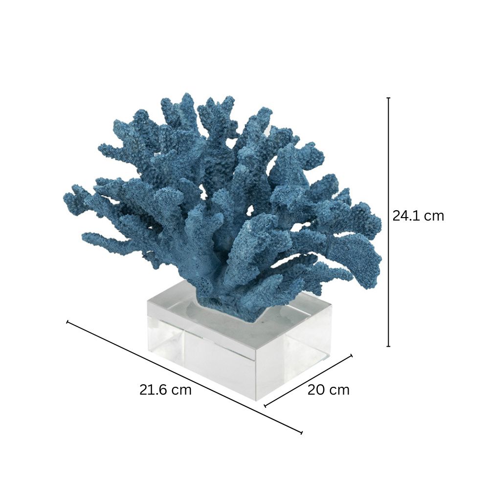 Aqua Coral Decorative Sculpture With Base - Blue