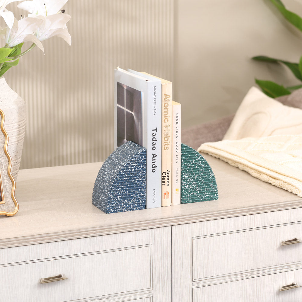 Arc Speckled Bookends, Set of 2 - Blue Green