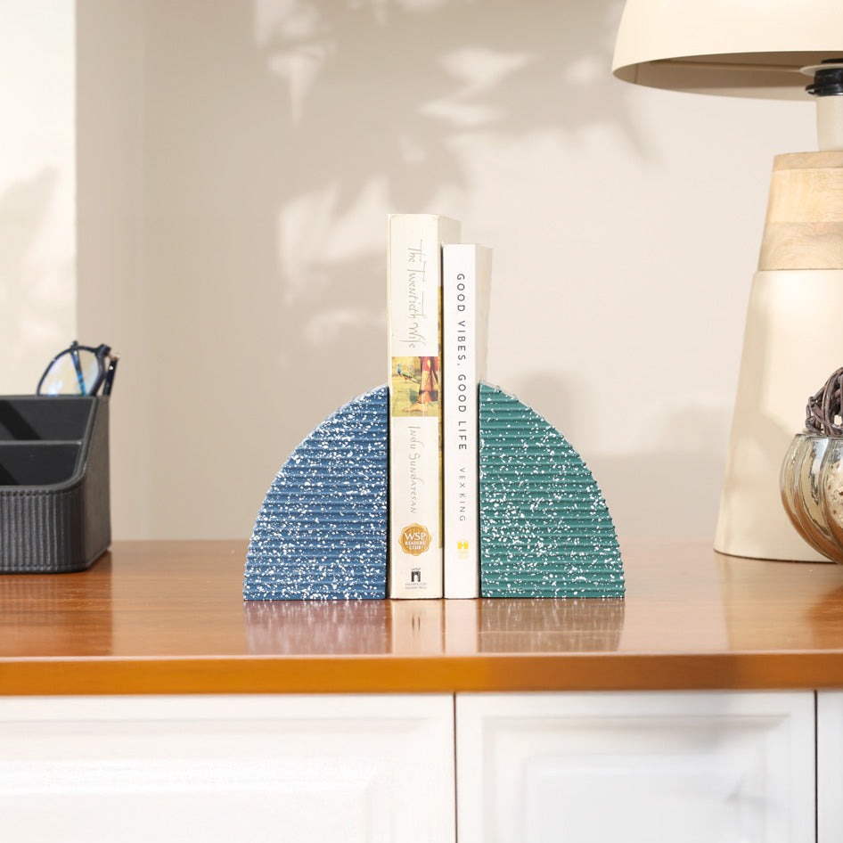 Arc Speckled Bookends, Set of 2 - Blue Green