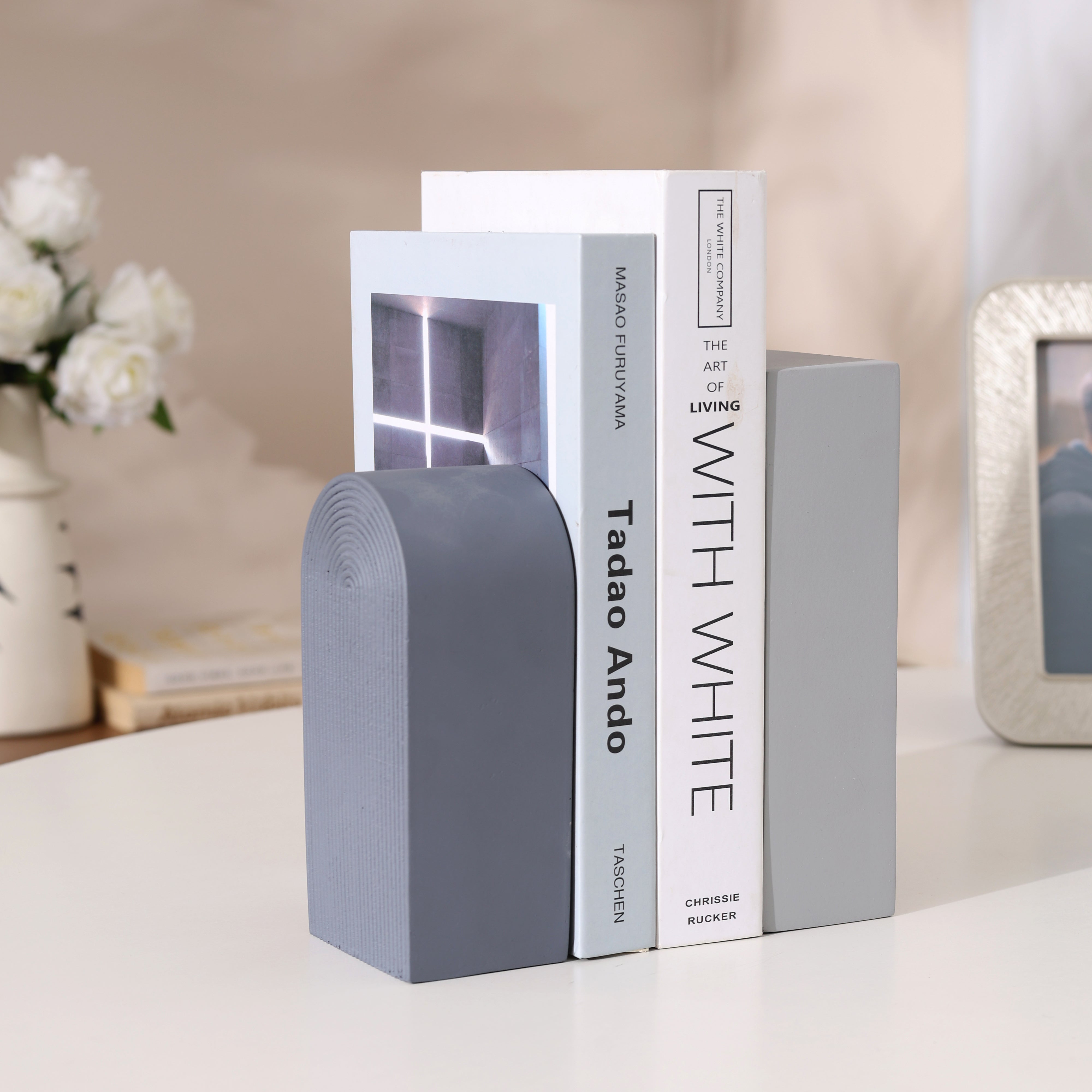 Arched Concrete Bookends, Set of 2 - Grey