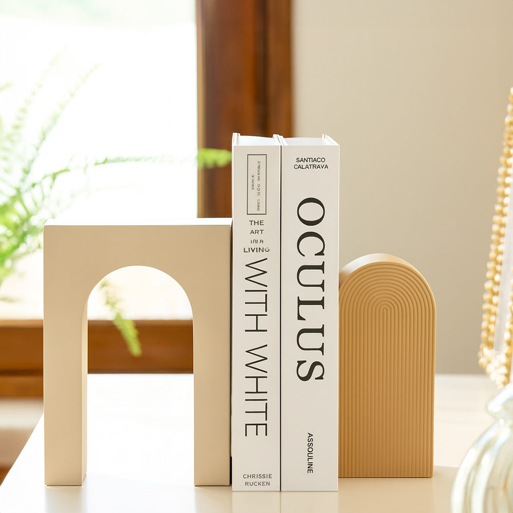 Arched Concrete Bookends, Set of 2 - Greige Taupe