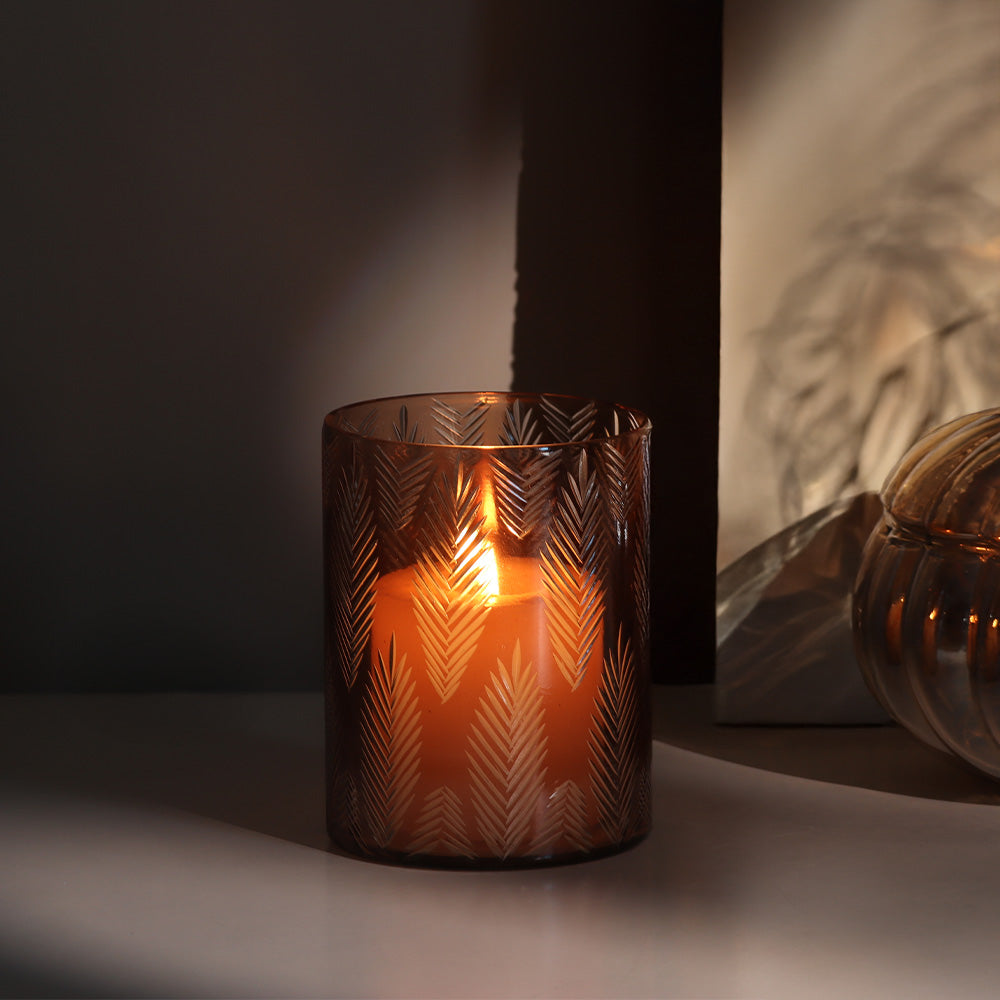 Vine 2-Piece Glass Hurricanes Gift Set - Mocha