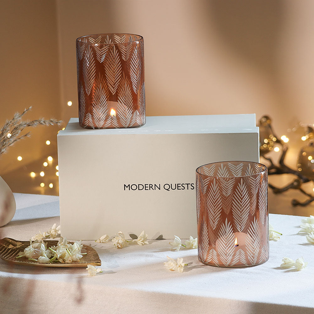 Vine 2-Piece Glass Hurricanes Gift Set - Mocha