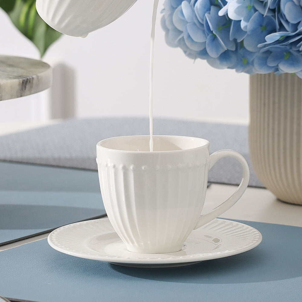 Aria Ceramic Cup and Saucer Set - White