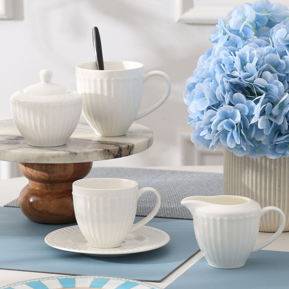 Aria Ceramic Cup and Saucer Set - White