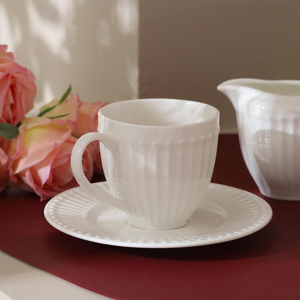 Aria Ceramic Cup and Saucer Set - White